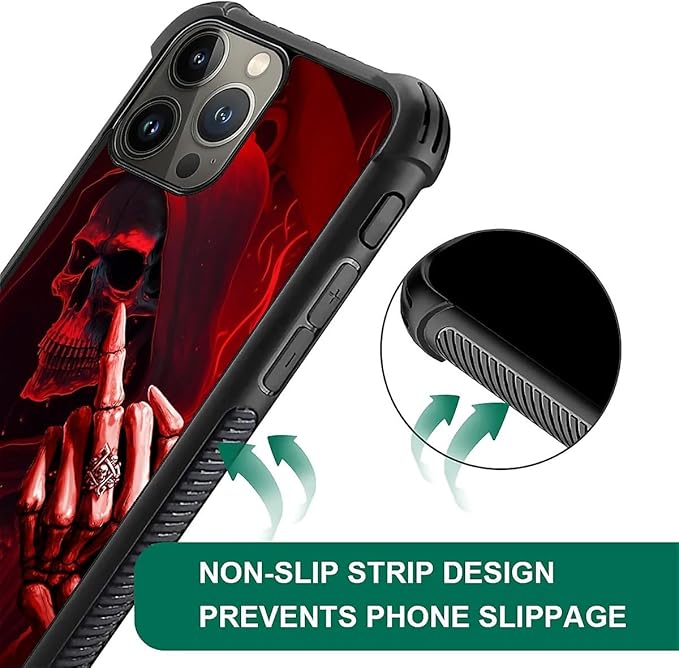 for iPhone 16 Pro Max Case, Gestures Funny Skull Pattern Graphic Design Girl Boy Soft Silicone Hard Acrylic Shock Protection for iPhone 16 Pro Max