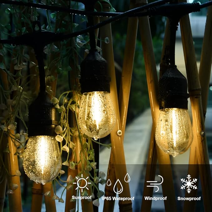 SUFEIMAS Outdoor String Lights LED 150FT with 46 Sockets 48pcs S14 Shattreproof Edison Bulbs,Dimmable LED Outdoor String Lights for Outside, Patio,Backyard, Market, Cafe (2 * 75FT)