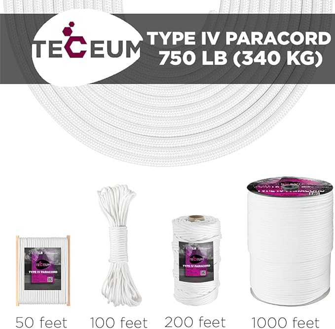 TECEUM Reflective Paracord Rope 1000 – 1000ft/200ft/100ft/50ft – 40+ Colors – Glow in The Dark – para Cord – Utility Rope for Survival, Hunting & Camping Gear – Nylon String, Camping Rope, Tent Cord