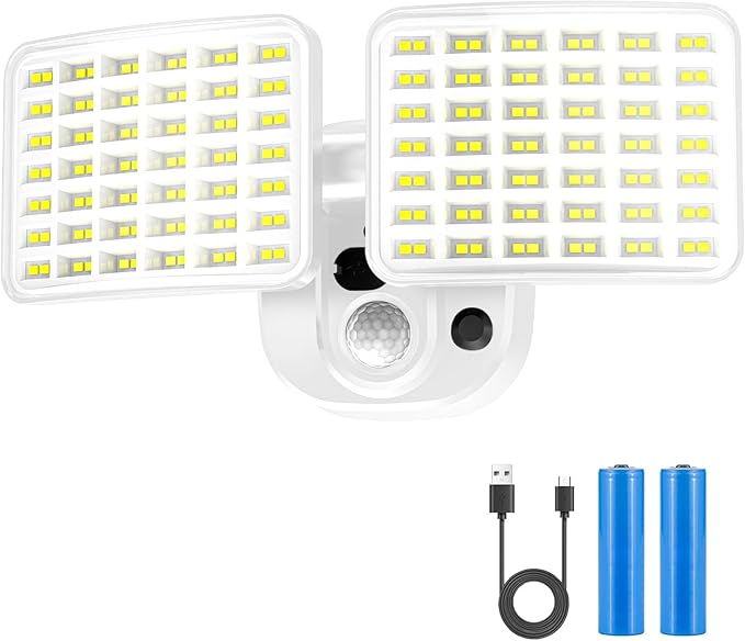 Rechargeable Battery Motion Light, 2500LM & 4000LM Dual Modes Battery Powered Motion Sensor Lights, USB Charging Wireless Flood Light, LED Outdoor Security Lights for Garage,Yard,Porch,Shed, White