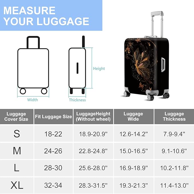 ANNA QUEEN Gold Butterfly Travel Luggage Cover -Stretchable Airplane Suitcase Protector Sleeve,Universal Washable Fit for 28-30 Inch Checked Baggage,Water Resistant Durable Luggage Protector