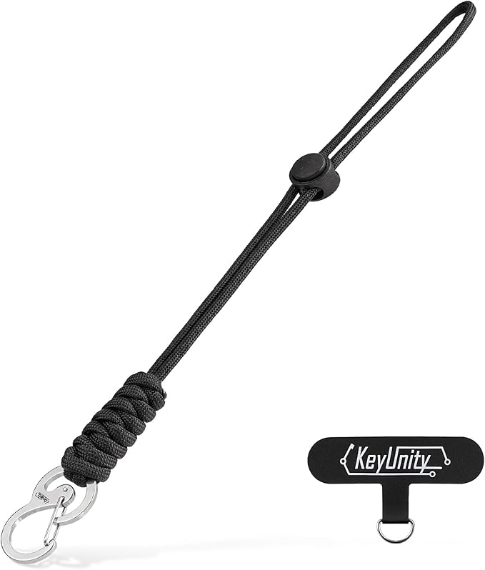 KeyUnity KC01 Braided Paracord Carabiner with Cord Lock, Keychain Phone Camera Bag Wrist Hand Strap for Daily & Outdoor