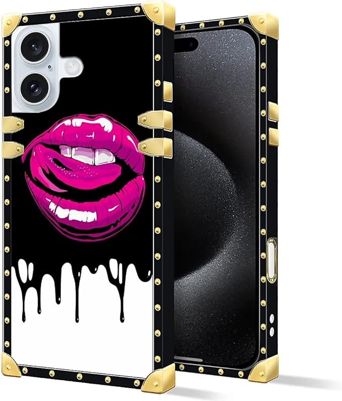 Compatible with iPhone 16 Case, Black White Red Slap Sexy Luxury Golden Decoration for Girl Women Soft TPU Shockproof Protective Hard PC Back for iPhone 16