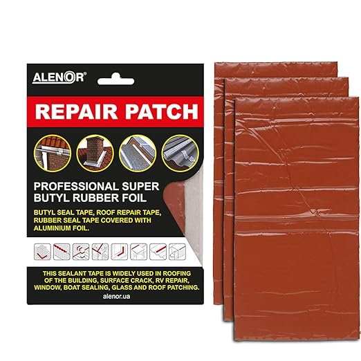 Alenor Brown Butyl All Weather Repair Patch 4"x6" Waterproof Sealing Patch Roof Leak Indoor Outdoor PVC Pipe Repair HVAC Vent Air Conditioner Window Seal Unit Rain Gutters Flashing Auto & Boats RV