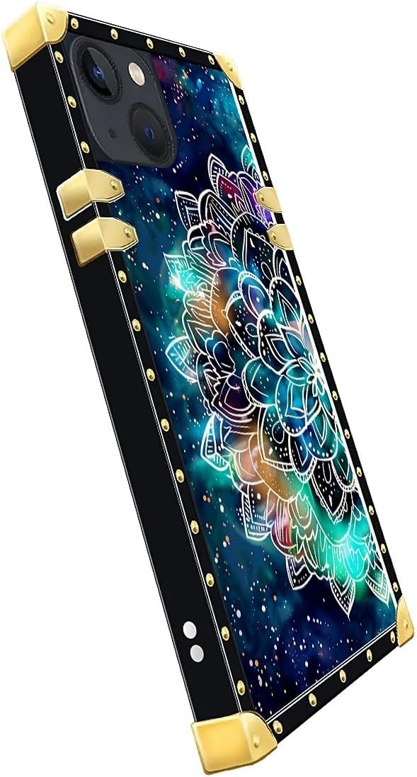 Compatible with iPhone 15 Case, Starry Sky Colourful Mandala Luxury Golden Decoration for Girl Women Soft TPU Shockproof Protective Hard PC Back for iPhone 15