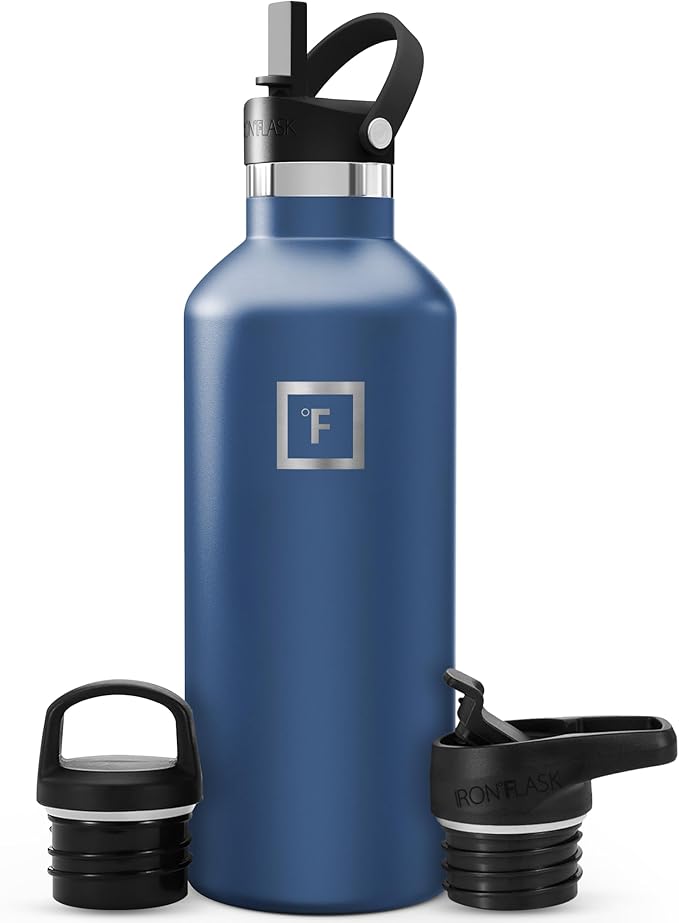 IRON °FLASK Camping & Hiking Hydration Flask with Straw, BPA-Free Insulated Stainless Steel Sports Water Bottle - 32 oz Twilight Blue