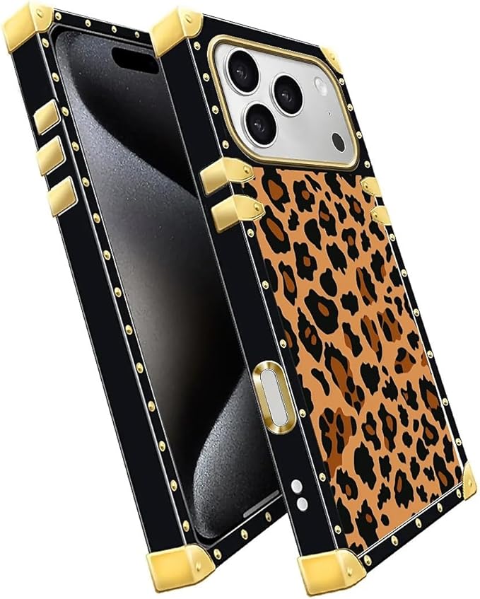 for iPhone 17 Pro Case Luxury Golden Decoration for Girl Women Soft TPU Shockproof Protective Hard PC Back for iPhone 17 Pro Crazy Pattern Brown Leopard Texture