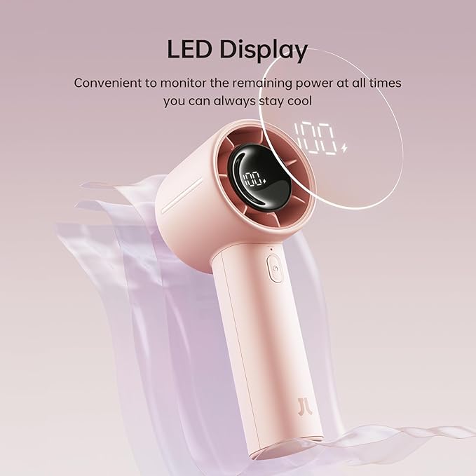 JISULIFE Handheld Turbo Fan Life10s, 5000mAh Rechargeable Portable Fans,Up to 28 Hours Working,5 Speed Strong Wind,Personal Mini Fan for Travel Outdoor Camping Beach Makeup（pink）