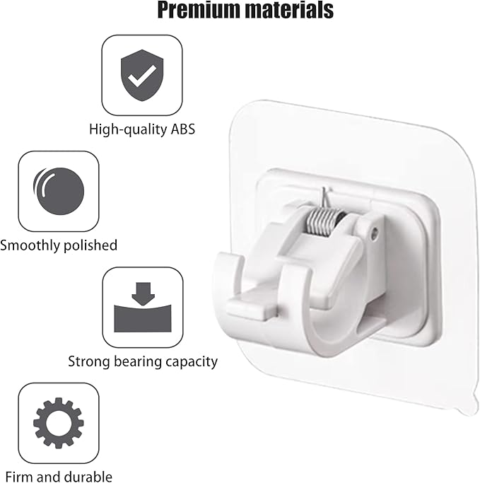 Self Adhesive Curtain Rod Holder,Universal No Drilling Hanging Pole Support,Multipurpose Bathroom Kitchen Hotel Wall Clip,Mounted-Free Clothes Bar Retainer,Adjustable Heavy Duty Hanger Hook(4pcs)