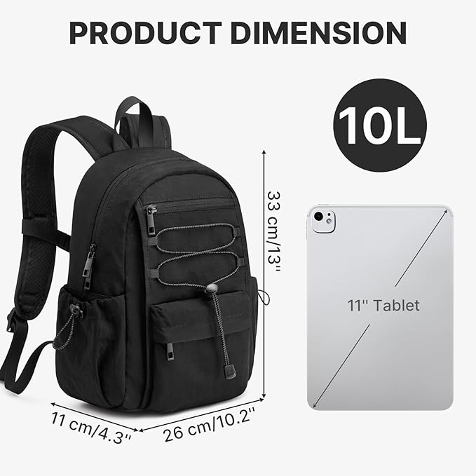 G4Free 10L Small Backpack for Women Men Lightweight Mini Travel Backpacks Hiking Casual Daypack, Black