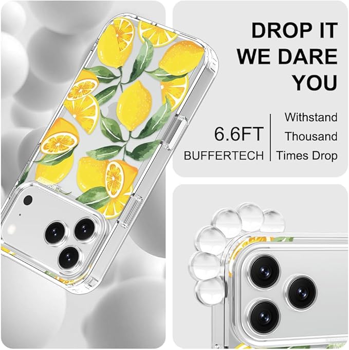 MOSNOVO for iPhone 17 Pro Max Case | Military Grade 6.6ft Drop Tested | Camera Control | Clear with Lemon Design