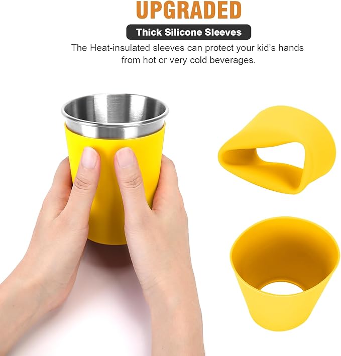 Yummy Sam 12oz Kids Stainless Steel Cups with Silicone Straws & Lids, Spill Proof Metal Tumblers for Adults, Unbreakable Toddle Cups with Full Wrapped Anti-Scald Sleeves for Hot and Cold Drinks.6Pack