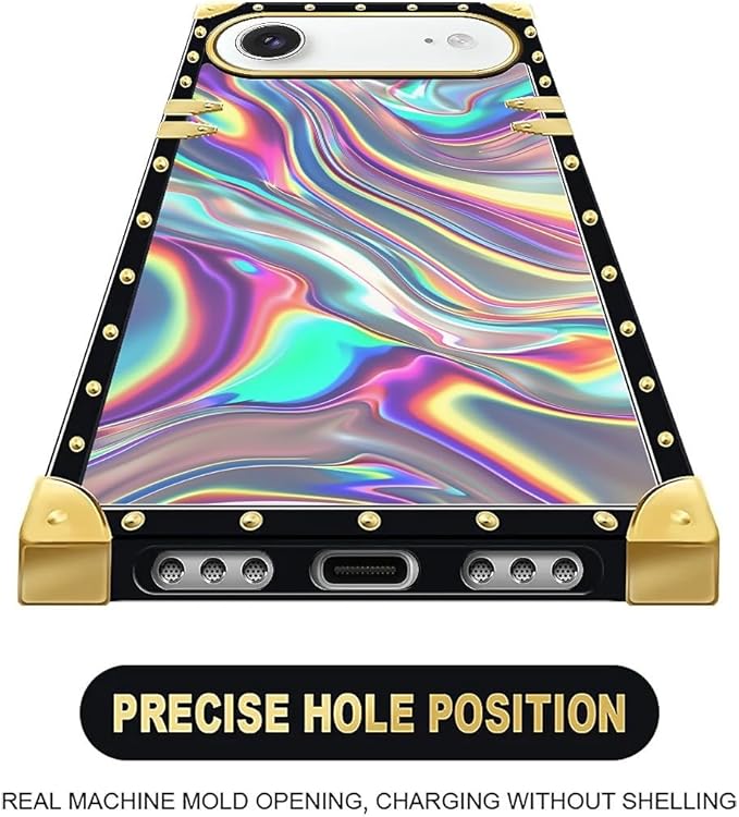 for iPhone 17 Air Case Luxury Golden Decoration for Girl Women Soft TPU Shockproof Protective Hard PC Back for iPhone 17 Air Crazy Pattern Holographic Abstract Iridescent Textures