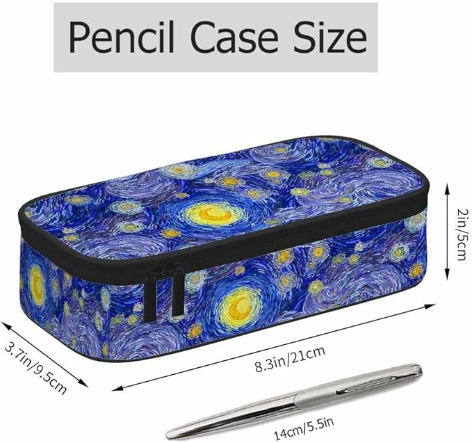 Blue Sky Pencil Bag Glowing Moon Starry Sky Abstract Painting Big Capacity Pencil Case Pencil Pouch Pen Bag School Students Boy Girl