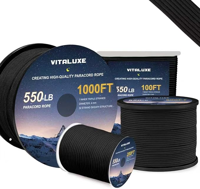 Paracord 550, 4mm, 7 Triple Strands Utility Rope, Parachute Cord for Survival Gear, Camping, Hiking, and DIY Bracelets, Keychains,Accessories, Type III
