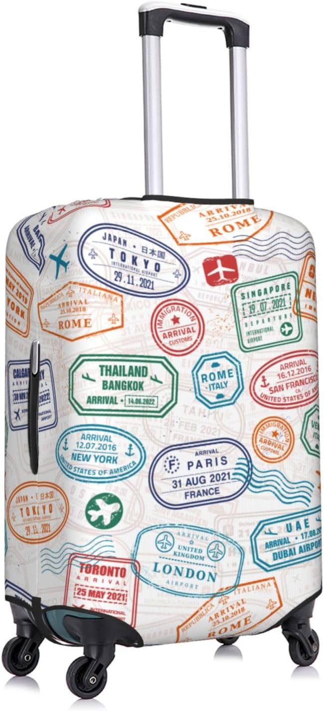 Luggage Cover with World City Stamps & Airplane Pattern, Suitcase Protector For Travel (Fits 18-21 Inch Luggage)