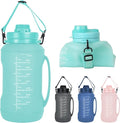 Collapsible Water Bottles, 2L/64OZ travel water bottle Bottle with Straw, Half Gallon Large Water Bottle for Travel Outdoor Sports Runing Fitness Yoga (Upgraded Snow Cyan)