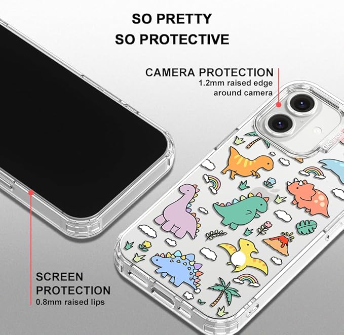 MOSNOVO Case for iPhone 16 Plus, [Buffertech 6.6ft Military-Grade Drop Protection] [Anti Peel Off Tech] Clear TPU Bumper Phone Case Cover Design - Dinosaur Land