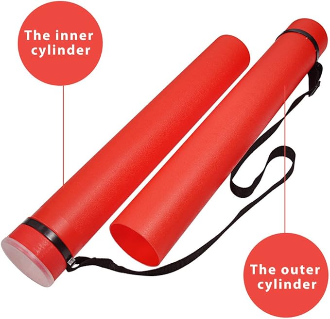 DEWEL Document Tube,Plastic Expanding Poster/Art/Document Storage Tube 24.5 to 40 inches Adjustable with Carrying Strap Waterproof and Light-Resistance Telescoping Carrying Case (Red-Large Size)