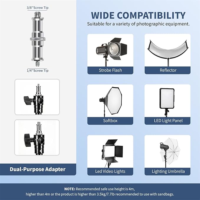 Kate Heavy Duty Light Stand Tripod - 15.7ft Air Cushioned Aluminum Alloy Lighting Stand with Tripod, 2 Sandbags & 1/4"-3/8" Adapter, 9.46lb Load for Studio/Indoor/Outdoor Video Photography