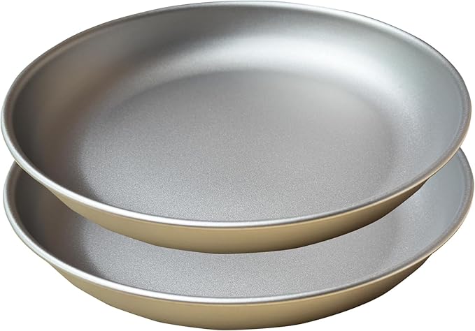 Titanium Plate 2sets - 7.5Inch Ultralight For Backpacking, Hiking, Travel Dinnerware Easy Clean Compact