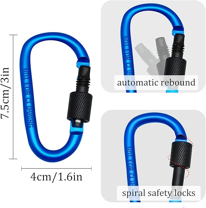 6 Pack Small Locking Carabiner, 3 Inch Aluminum D-Shape Snap Hook with Screw Gate for Hiking, Camping, Fishing&Backpack(Not for Climbing)