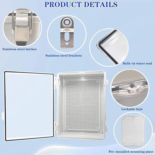 Outdoor Waterproof Electrical Box Junction Box Weatherproof IP67 ABS Plastic Enclosure Switch Router Project Box Electronics Enclosure with Mounting Plate Wall Bracket Clear 14.6"x10.6"x5.9"
