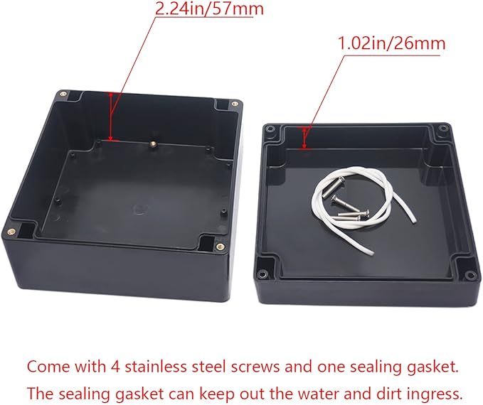 Project Box ABS Black Electrical Boxes IP65 Outdoor Waterproof Box Electronic Junction Box Power Enclosure with Cable Glands for DIY Project 6.3 x 6.3 x 3.54 inch (160x160x90mm)
