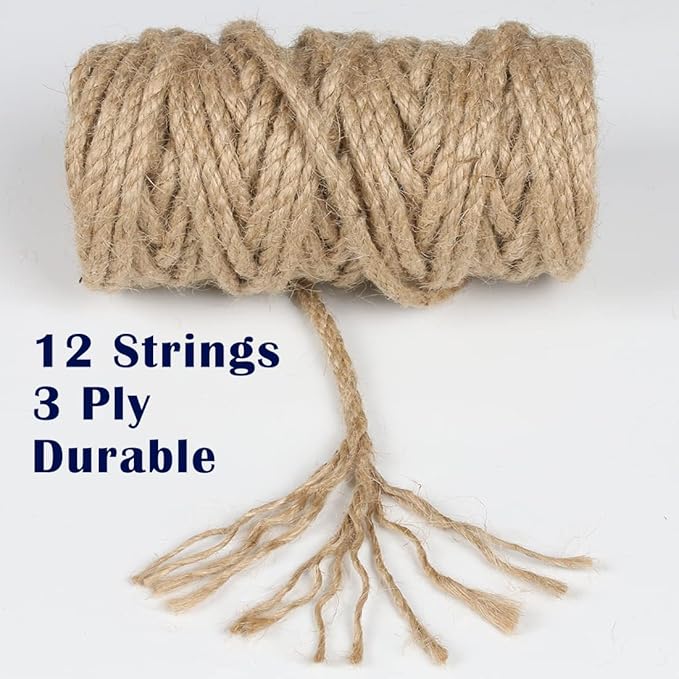 PerkHomy 4mm Jute Rope 120 Feet Twisted Heavy Duty and Thick Twine Rope for Cat Scratcher Scratching Post Tree Craft Projects Gardening Home Decoration Packing Bundling (120FT * 4mm)