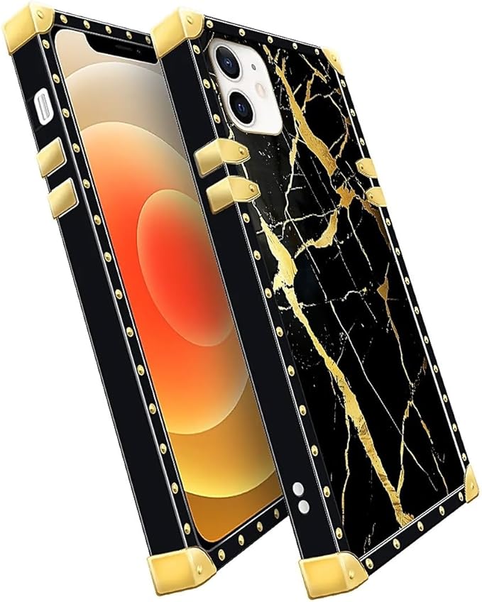 Compatible with iPhone 11 Case, Black Gold Marble Nature Luxury Golden Decoration for Girl Women Soft TPU Shockproof Protective Hard PC Back for iPhone 11