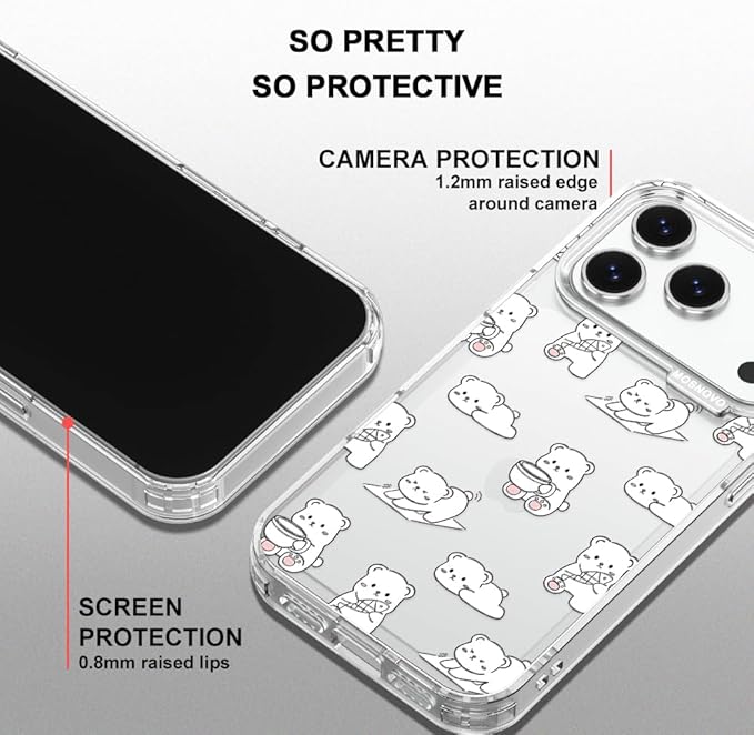 MOSNOVO for iPhone 17 Pro Case, Shockproof Military-Grade Protection 6.6ft Drop Tested, Camera Control, Clear Phone Case for iPhone 17 Pro, Cozy Bear Days Design
