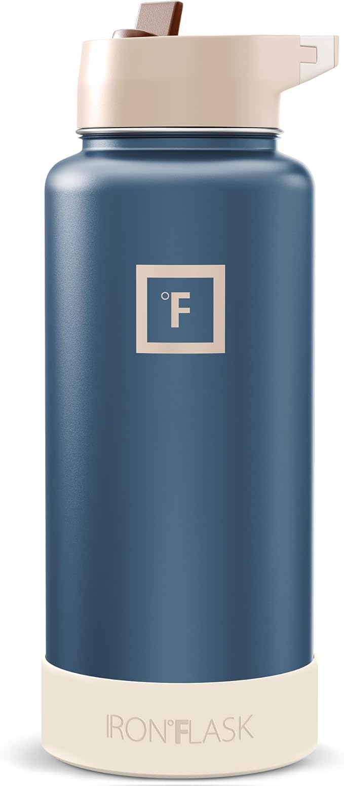 IRON °FLASK Camping & Hiking Hydration Flask with Straw, Wide Mouth Insulated Stainless Steel Sports Water Bottle - Desert Oasis 32 oz - Straw (1 Lid)