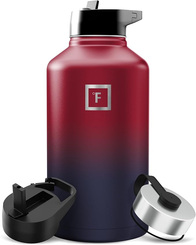 IRON °FLASK Camping & Hiking Hydration Flask with Straw, Wide Mouth Insulated Stainless Steel Sports Water Bottle - 64 oz Dark Rainbow