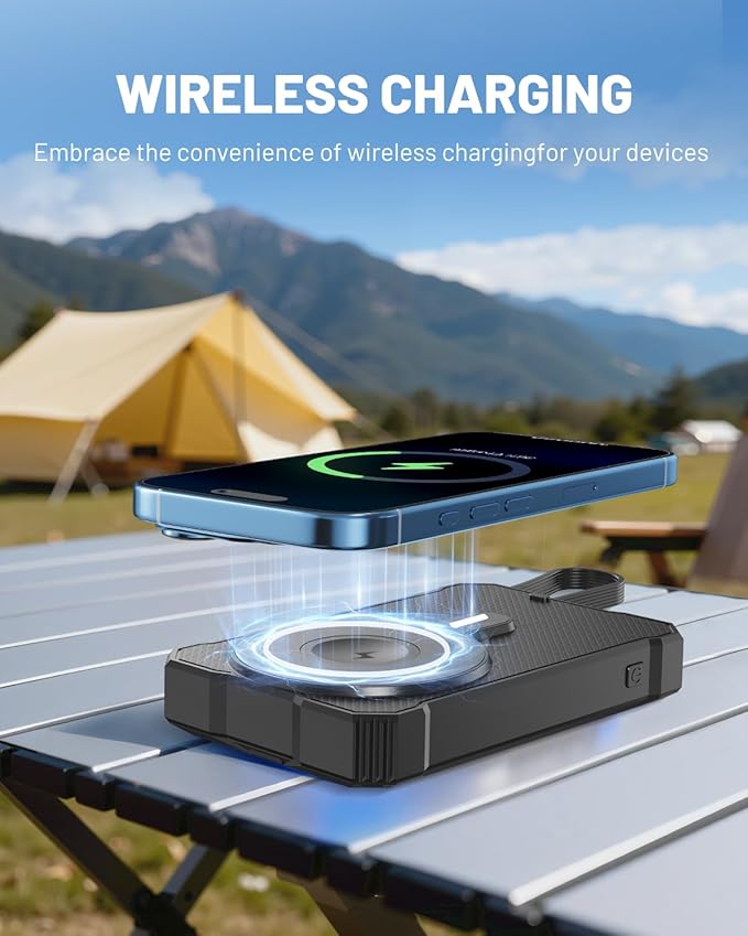 SOLUPUP Solar Charger Power Bank 10000mAh with 5-Port Fast Charging 4 Foldable Panels, Wireless Charging External Battery Pack, USB-C in/Output & IP67 Waterproof Flashlight for Camping Hiking Outdoor