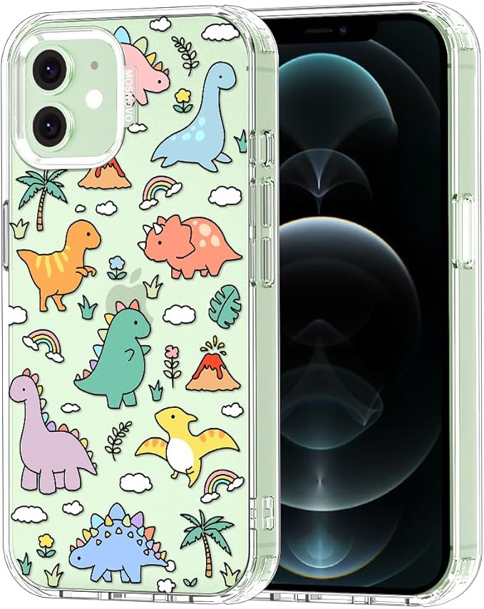 MOSNOVO Case for iPhone 12 & iPhone 12 Pro, [Buffertech 6.6ft Military-Grade Drop Protection] [Anti Peel Off Tech] Clear TPU Bumper Phone Case Cover Design - Dinosaur Land
