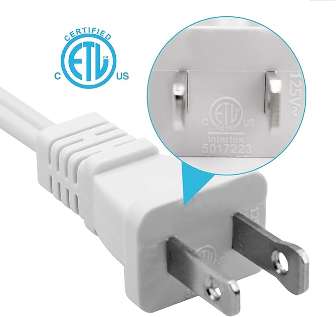 Small Extension Cord 1 FT,2 Prong White,Thin and Short Extension Cords,US Male/Female White Power Cable for Home,Office or Christmas Lights