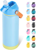 Fijinhom 18oz Insulated Stainless Steel Water Bottle, Wide Mouth Double Wall Vacuum, Silicone Straw, Sweat & Leak Proof, BPA Free Insulated Water Flask for Travel, Keep Cold 24h Hot 12h, Cerulean