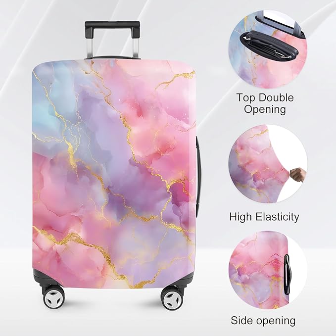 ANNA QUEEN Pink Marble Travel Luggage Cover -Stretchable Airplane Suitcase Protector Sleeve,Universal Washable Fit for 20-22 Inch Checked Baggage,Water Resistant Durable Luggage Protector