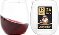 JOLLY CHEF 24 Pack 12 Oz Disposable Plastic Wine Glasses, Shatterproof, Unbreakable, Crystal, Stemless Plastic Wine Cups for Party, Halloween, Thanksgiving, Christmas