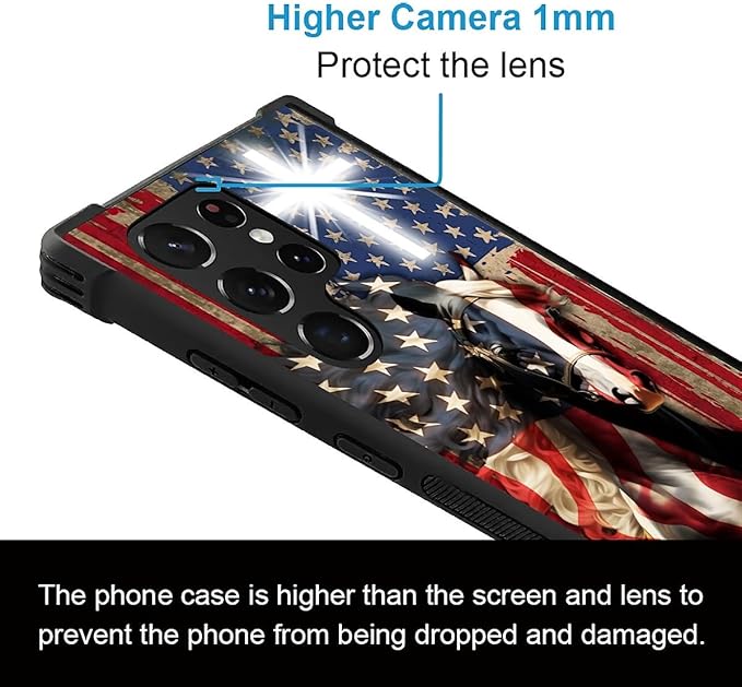 for Samsung Galaxy S22 Ultra Case, Red American Flag Horse Cross Pattern Graphic Design Girl Boy Soft Silicone Hard Acrylic Shock Protection for Samsung Galaxy S22 Ultra