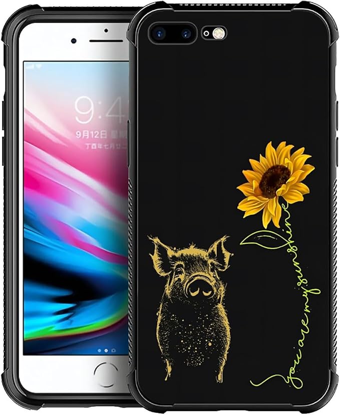for iPhone 7/8 Case, Pig Sunflower Yellow Sunshine Pattern Made of Soft Silicone Hard Acrylic Shock Protection for iPhone 7/8