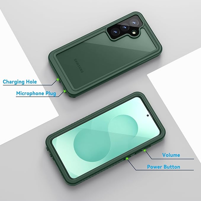 Lanhiem for Samsung Galaxy S25 Case, IP68 Waterproof Dustproof, Built-in Screen Protector, Rugged Full Body Shockproof Protective Cover for Galaxy S25, Green