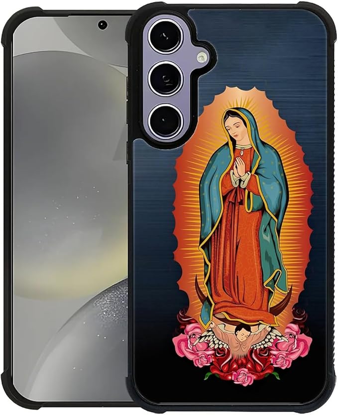 for Samsung Galaxy S24 S25 Case, Red Virgen Guadalupe Pattern Graphic Design Girl Boy Soft Silicone Hard Acrylic Shock Protection for Samsung Galaxy S24 S25