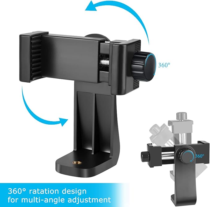 SharingMoment Premium Smartphone Holder/Vertical and Horizontal Tripod Mount Adapter Rotatable Bracket with 1/4 inch Screw/Adjustable Clip for iPhone, Android Cell Phone, Selfie Stick, Camera Stand