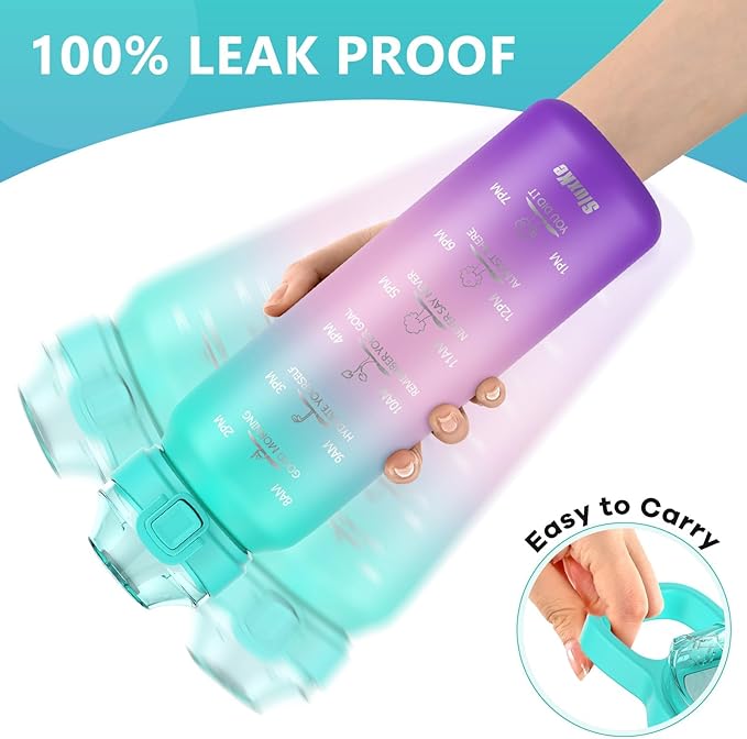 SLUXKE 17oz Insulated Water Bottle with handle BPA Free, 316 Stainless Steel Water Bottles 500ml with Time Marker Double Walled, Metal Water Flask Jug for Hiking, Biking, Running, Three Colors