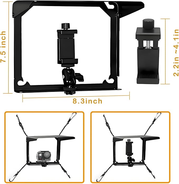 Cell Phone Fence Mount with Shade for iPhone, Mevo Start, Phones, Go Pro and Other Action Cameras, Adjustable Mounting Kit for Gamechanger for Recording Baseball, Softball and Tennis Games