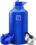IRON °FLASK Camping & Hiking Hydration Flask with Straw, Wide Mouth Insulated Stainless Steel Sports Water Bottle - 64 oz Cobalt