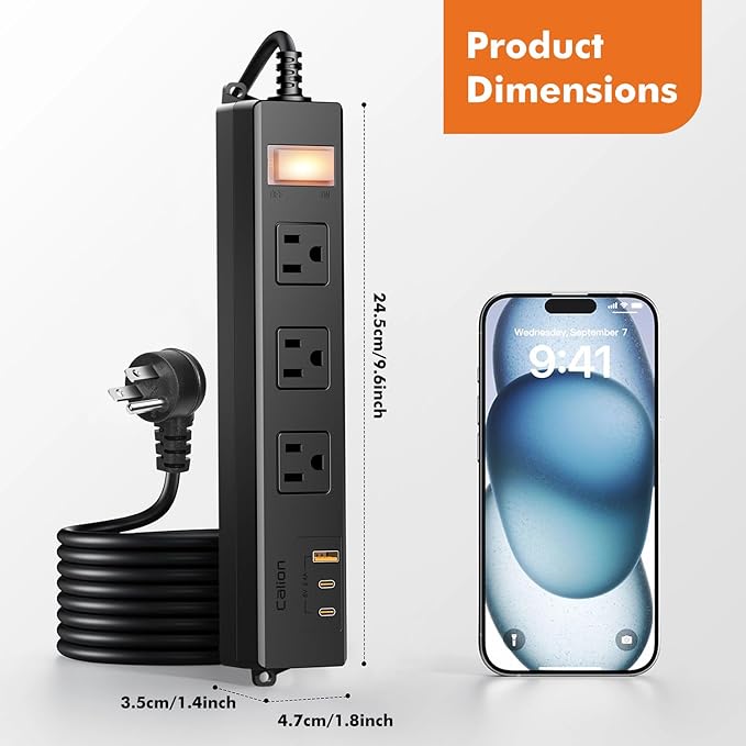 15FT Outdoor Waterproof Power Strip Surge Protector with 3AC Outlets 2 USB-C 1 USB-A Power Switch Safety Lock, ETL Certified for Patio Garden Charging