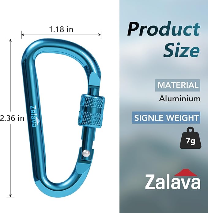 6PCS Carabiner Keychain, 2 inch Aluminum D-Clip Caribeener with Hook