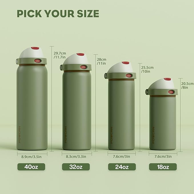 POWCAN 18 oz Insulated Water Bottle for Men: 2-in-1 Push-Button Spout & Quick-Flip Straw, Leakproof, Cold 24Hrs, Fits Car Cup Holder, Stainless Sports Bottle for Travel, Camping, Gift (Hunter Crest)
